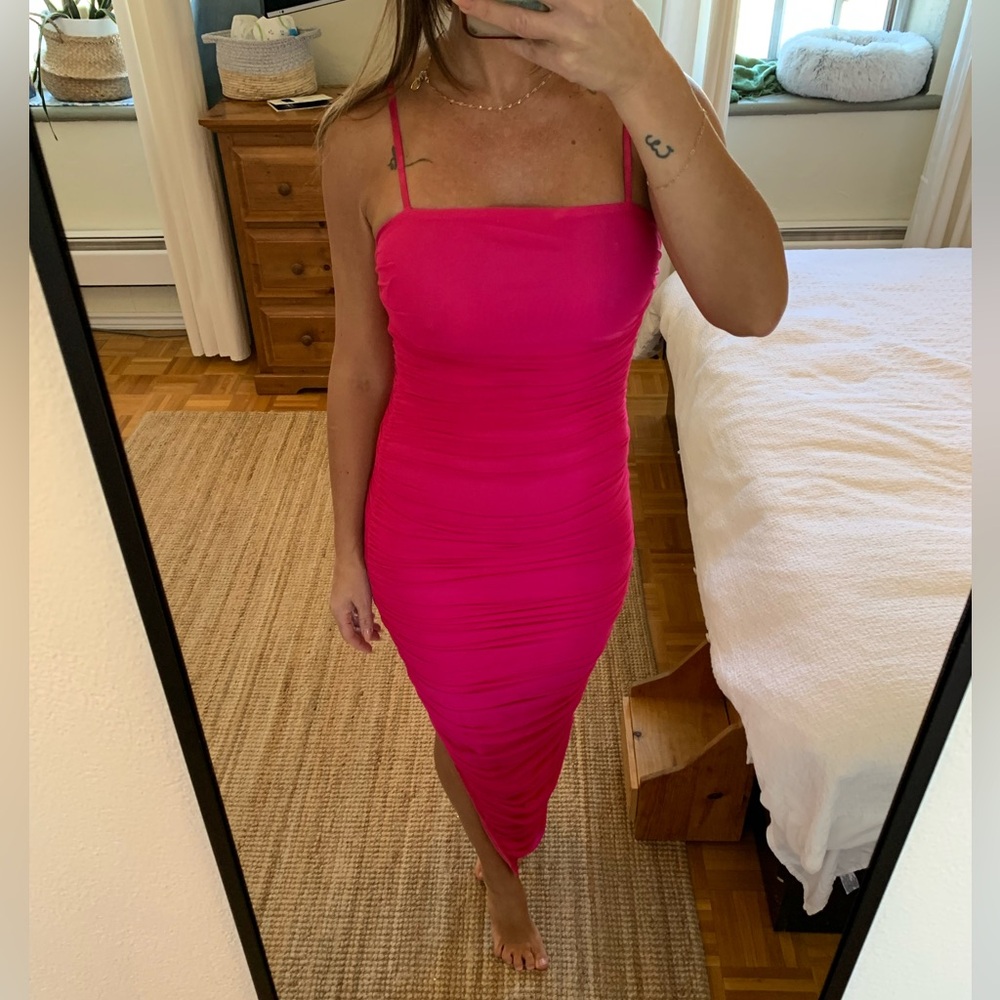 Vibrant Pink Ruched Dress